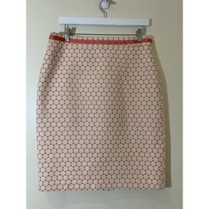 Boden Skirt Womens 10 Ivory‎ Pink Pencil Polka Dot Woven Stretch Career Church